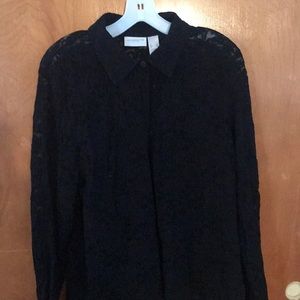 Black lace button down blouse
